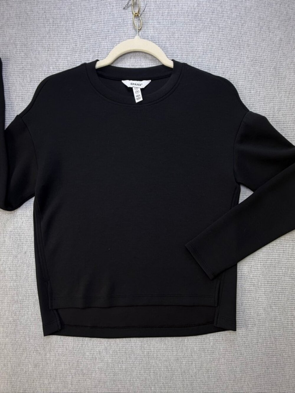 SPANX Black Long Sleeve Crew Neck Top Stretch Jersey Womens XS